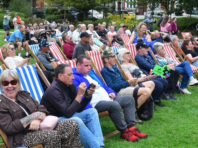 Crowds at Tower Gardens for the entertainment and cyclists' presentations