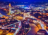 The aerial shot of Boston town centre at night by Dean's Aerial Photography.
