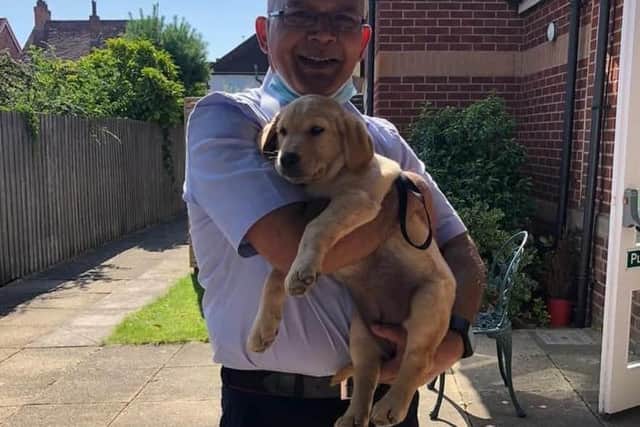 Rammie as a pup with Dr Ram.