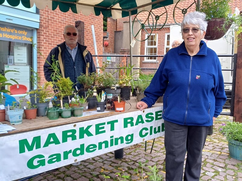Market Rasen Gardening Club did a roaring trade on their fundraising stall. Pictured are members Derek Anderson and Marion Clark