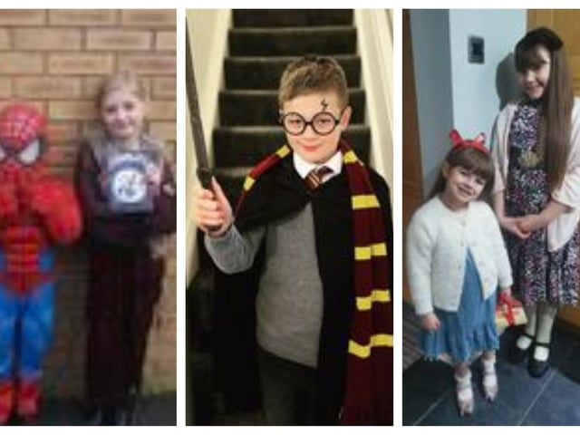 Blake Savill aged 5 as Spider-Man, Megan Savill aged 8 as Amelia Fang, of Holdingham; Evan, age 9 from Sleaford; Jasmine 8 and Chloe 5, of Cranwell as Matilda and Miss Honey.