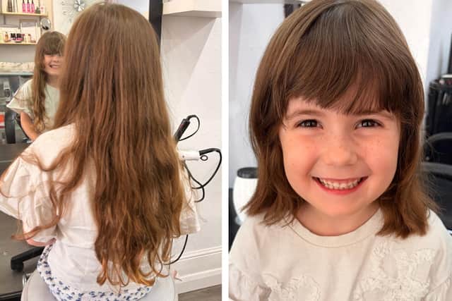 Before and after - Maeve braves the chop for children's cancer charity, The Little Princess Trust.