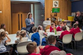 MP Victoria Atkins greeting primary school pupils from Horncastle area in the Houses of Parliament.
