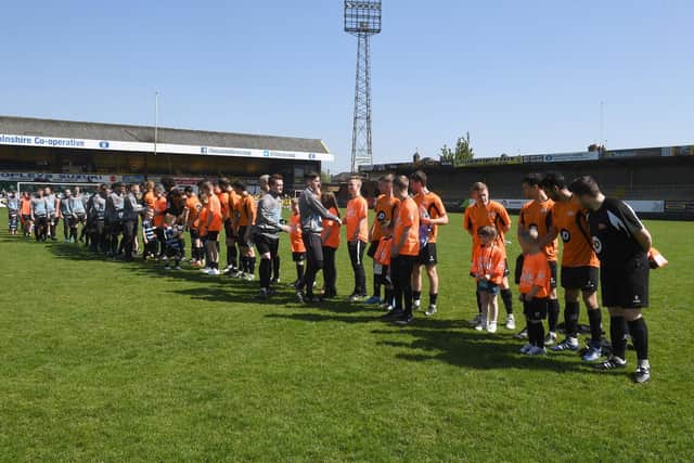The teams from Leverton SFC and Once Upon A Smile face-off in the first match at York Street, Boston, in 2018.