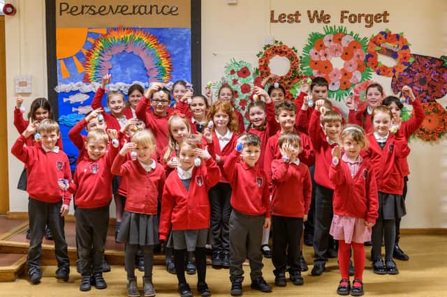 Coningsby St Michaels pupils with their eggs.