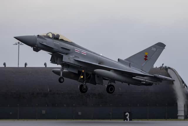 Typhoons taking off on a rainy runway at RAF Coningsby earlier this week. Picture: Crown Copyright, AS1 Joshua Whiting.