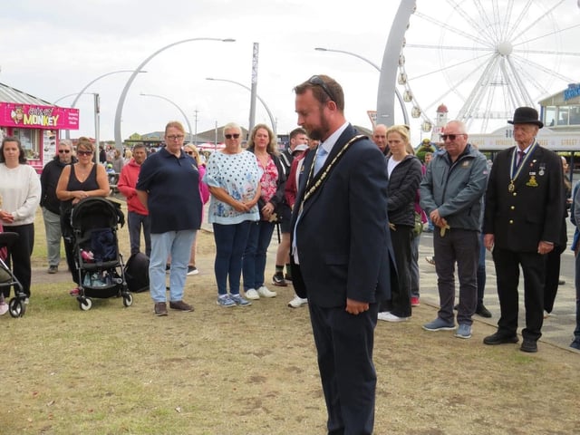 Mayor of Skegness, Daniel Kirk, after laying a wreath at the memorial.