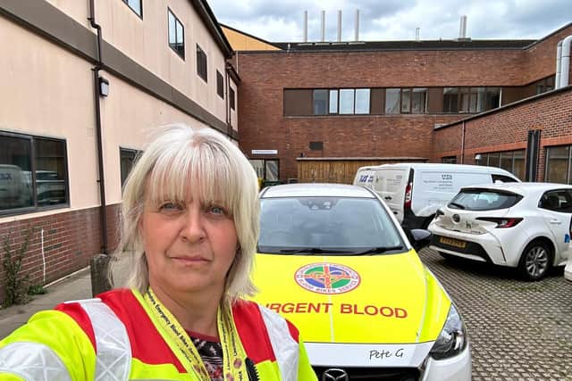 Kathy Blythe collecting blood from Lincoln County for the Air Ambulance.