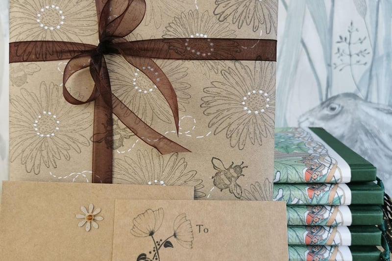 Hand stamped gift wrap