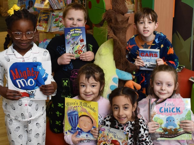 Children dressed as colourful characters for World Book Day.