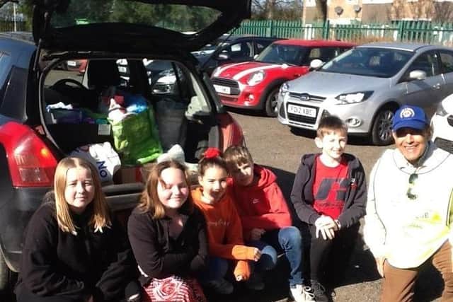 Tattershall Primary school children with their Ukraine donations.