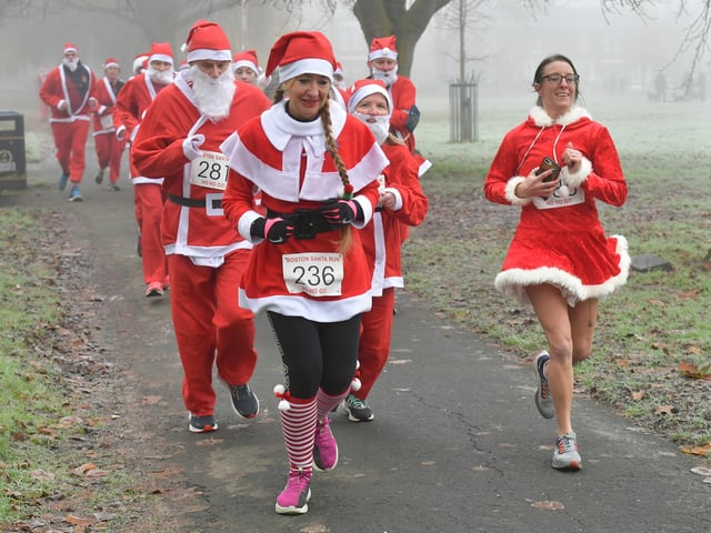 Action from this year's Boston Santa Run.