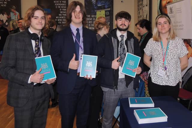From left - Joel Swann, Jack Wood and Lucas Gurney with Bethany Sharpe of Lincoln University.