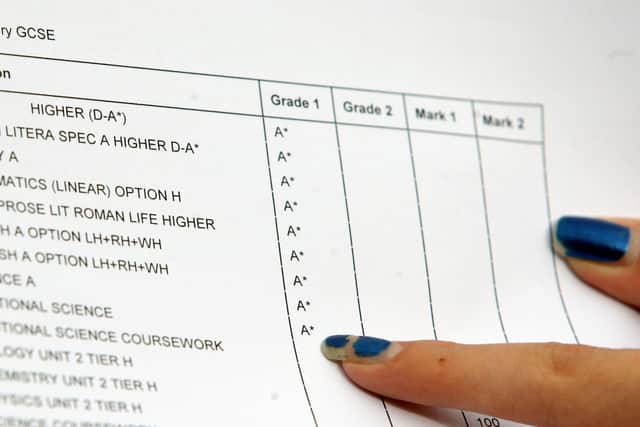 A close-up view of a piece of paper showing someone's GCSE results at Manchester High School for Girls.