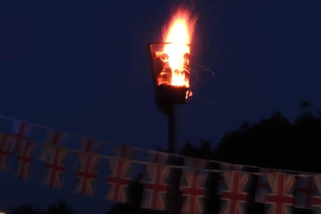 The jubilee beacon alight at Kirkby La Thorpe.