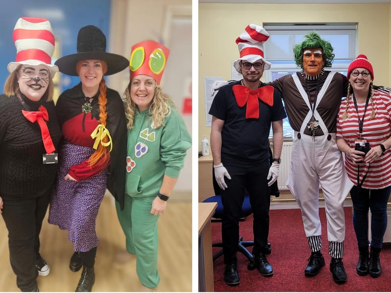 Staff at Staniland Academy, (left, from left) headteacher Rachel Bailey, deputy Kerry Carr, and SENCO Emma Barton, and (right) members of the admin team.