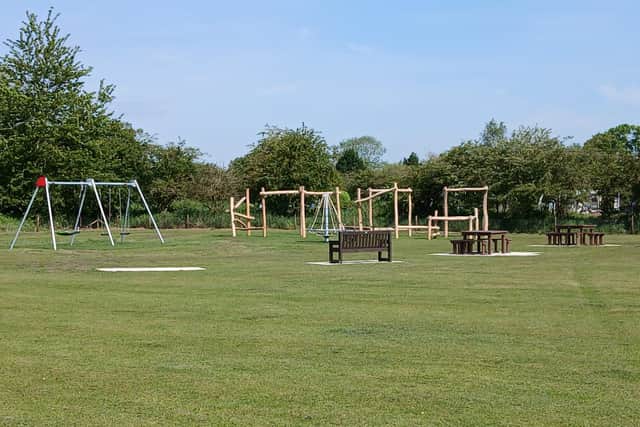 The new play equipment and picnic area in all its glory on the Brocklesby Playing Field in Kirkby on Bain.