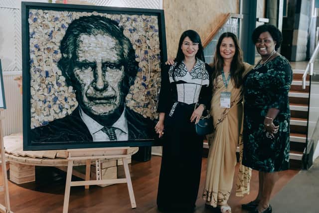 Sanyukta at the unveiling of 'The King Of Sustainability' portrait of King Charles III. (PHOTO BY: Jonatan Gomez/London Climate Action Week)