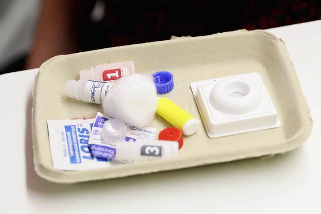 A general view of a HIV test kit at Burrell Street Sexual Health Centre in Southwark, London, where Prince Harry is highlighting the fight against HIV and AIDS.