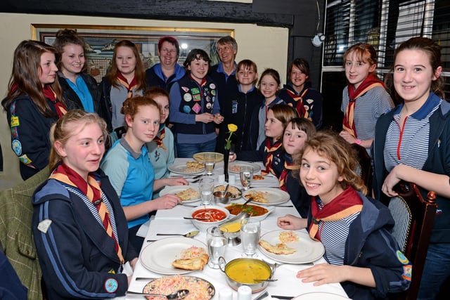 Horncastle Girl Guides are pictured in 2013 taking a trip to Horncastle’s Agra Indian restaurant as part of  ‘World Thinking Day’.
