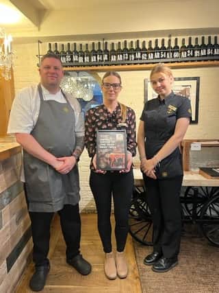 Admiral Rodney's General Manager, Hannah Milton (centre) with Head Chef, Lee Hall (left) and front of house team member, Milly Roberts (right). Photo: Coaching Inn Group