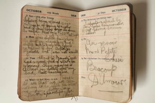 WIlliam P Tredinnick's final diary entry after he was mortally wounded - writing a message to his sweetheart, Bertha Flory.