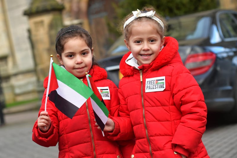 Families joined the Palestine ceasefire protest march.