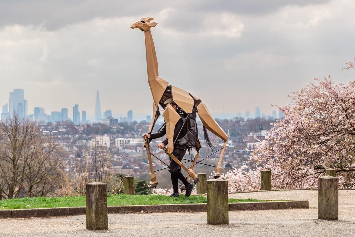 He's got some neck! Fundraiser walking from Grimsby to Skegness in 3.4m cardboard giraffe 