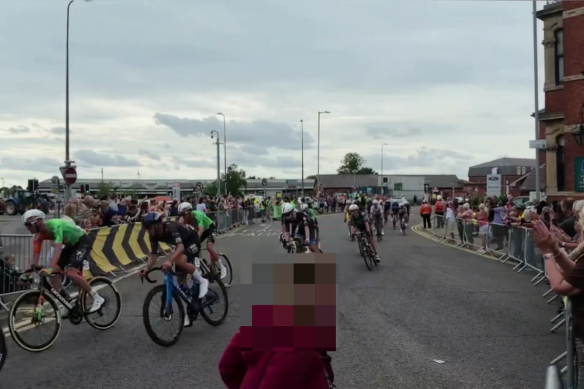 WATCH: Shocking near miss during Tour of Britain race in Skegness as woman ...