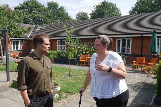 MP for Lincoln, Hamish Falconer at HC-One’s Altham Court Care Home with Anna Livsey, Home Manager at HC-One’s Altham Court Care Home