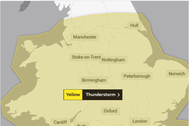 Storm warnings have been issued for Yorkshire and the East Midlands.