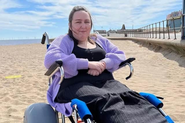 Mum Gemma Bateman describes the new beach wheelchairs as "life-changing". (PHOTO BY: Lincolnshire County Council)
