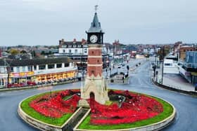 A drone image of the Clock Tower poppy display in Skegness. Photo: John Byford.