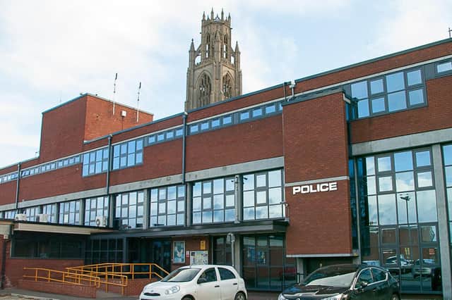 Boston Stump tower pictured behind Boston Police Station.