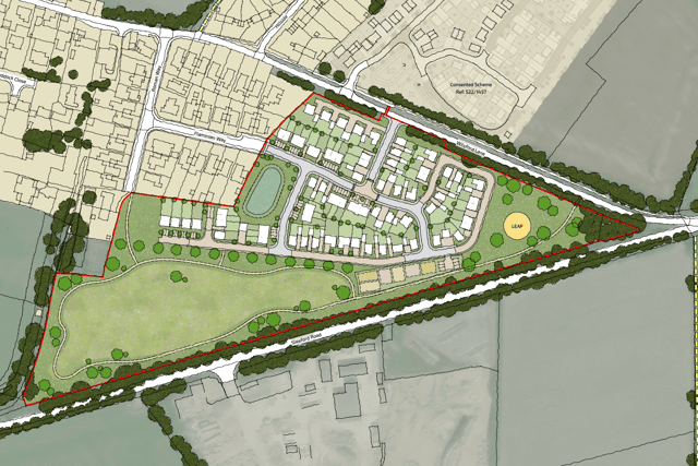 The highlighted area outlines the development for up to 73 homes on the edge of Ancaster. Credit: Carter Jonas