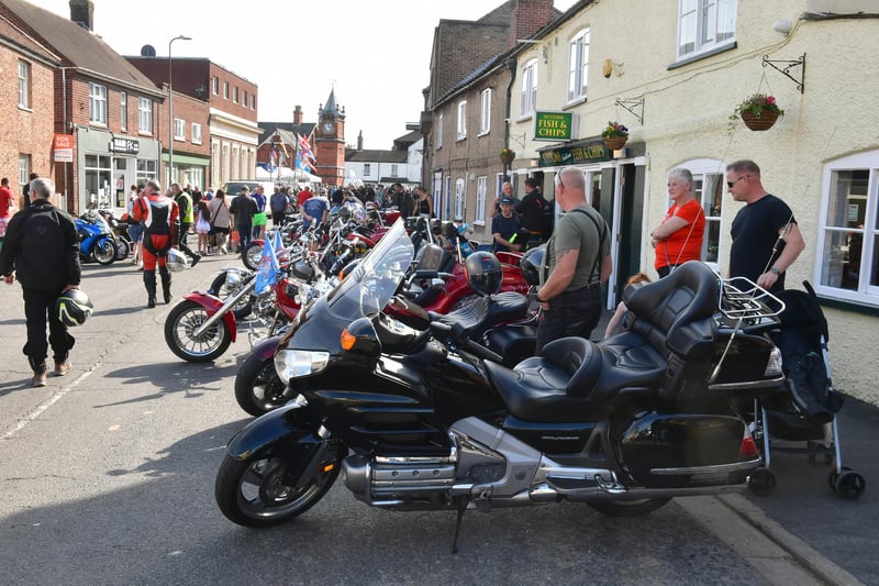 Bikes lining the streets in Wainfleet giving visitors the chance to explore.