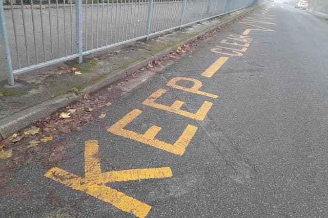 Parking restrictions outside St Giles Academy, Lincoln. Credit: LDRS