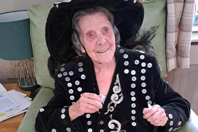 Margaret Rolls in her pearly queen costume. Photo supplied