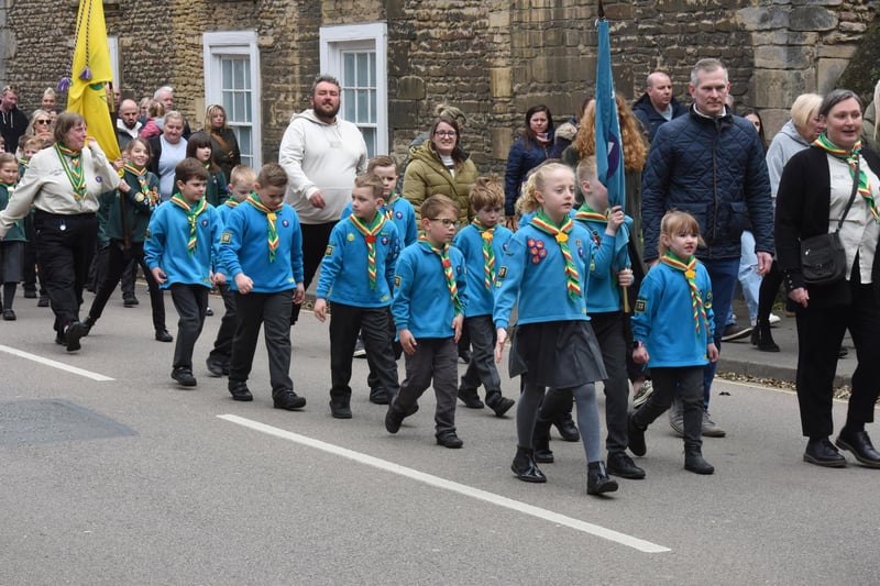 Sleaford Beaver Scouts march through to the Market Place.
