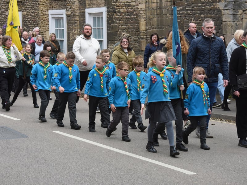 Sleaford Beaver Scouts march through to the Market Place.