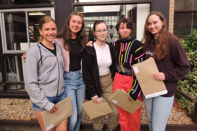 Celebrations on A level resulst day at Kesteven and Sleaford High School, from left - Amie Coupland, Lucy Blair, Keira Beeson, Ella Ball and Lauren Jackson.