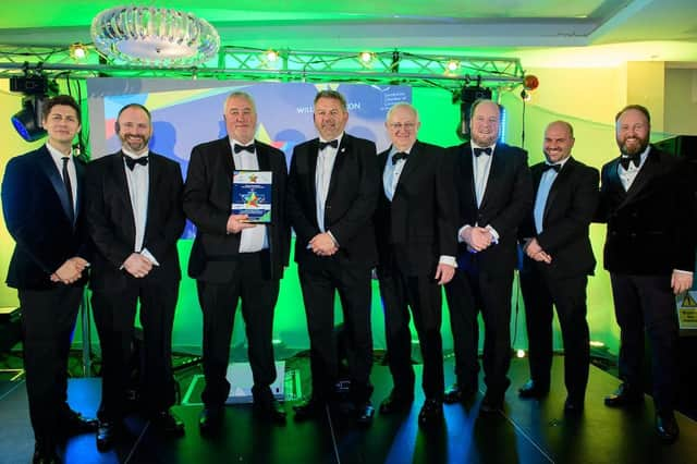 Sustainable Project of the Year, winner Lindum Group Ltd for Windmill Gardens at the Greater Lincolnshire Construction and Property Awards 2023. NKDC officers, councillors and Lindum representatives with headline sponsor, Willmott Dixon, at the DoubleTree by Hilton, Lincoln. Picture: Chris Vaughan Photography for Lincolnshire Chamber of Commerce