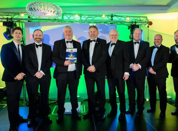 Sustainable Project of the Year, winner Lindum Group Ltd for Windmill Gardens at the Greater Lincolnshire Construction and Property Awards 2023. NKDC officers, councillors and Lindum representatives with headline sponsor, Willmott Dixon, at the DoubleTree by Hilton, Lincoln. Picture: Chris Vaughan Photography for Lincolnshire Chamber of Commerce