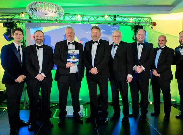 Sustainable Project of the Year, winner Lindum Group Ltd for Windmill Gardens at the Greater Lincolnshire Construction and Property Awards 2023. NKDC officers, councillors and Lindum representatives with headline sponsor, Willmott Dixon, at the DoubleTree by Hilton, Lincoln. Picture: Chris Vaughan Photography for Lincolnshire Chamber of Commerce