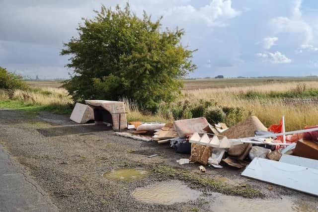 A large amount of household waste left on the roadside in Sutterton Drove, Amber Hill.