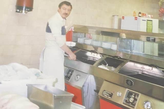 Frying tonight -- Sharon's dad, Dave Parkinson, at work in the early days.