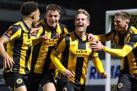 Boston United squeezed past Alvechurch thanks to a brilliant late winner from Adam Marriott. Pic: Chris Bray.
