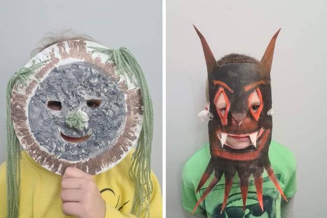 Two of the masks made by Lithuanian children in Boston for the upcoming festival.
