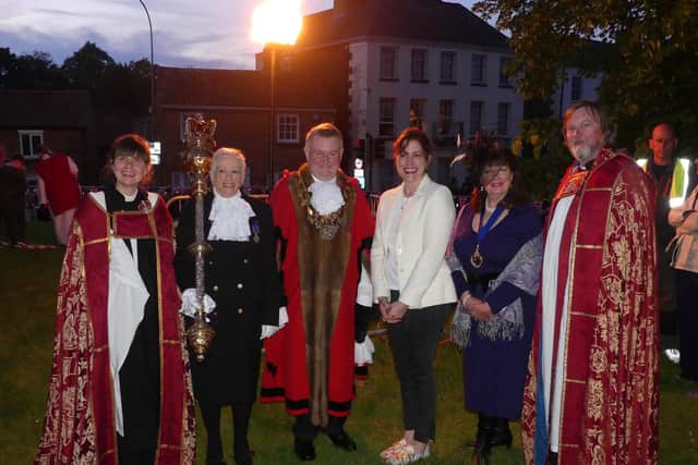 Louth dignitaries including Mayor Jeremy Baskett and Louth & Horncastle MP Victoria Atkins at the beacon lighting.