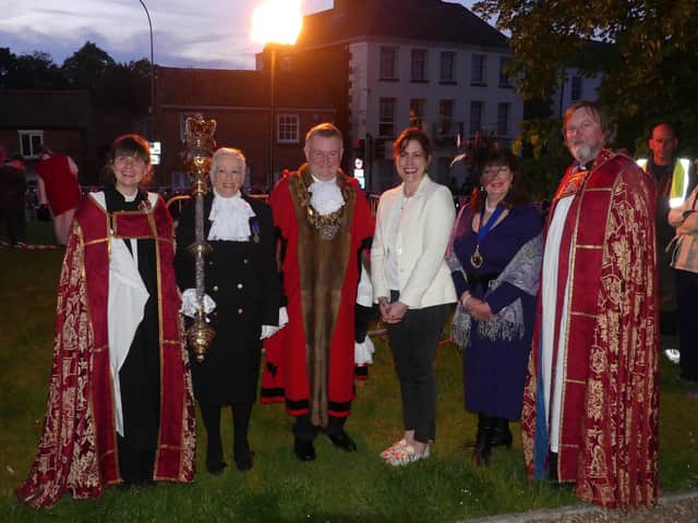 Louth dignitaries including Mayor Jeremy Baskett and Louth & Horncastle MP Victoria Atkins at the beacon lighting.